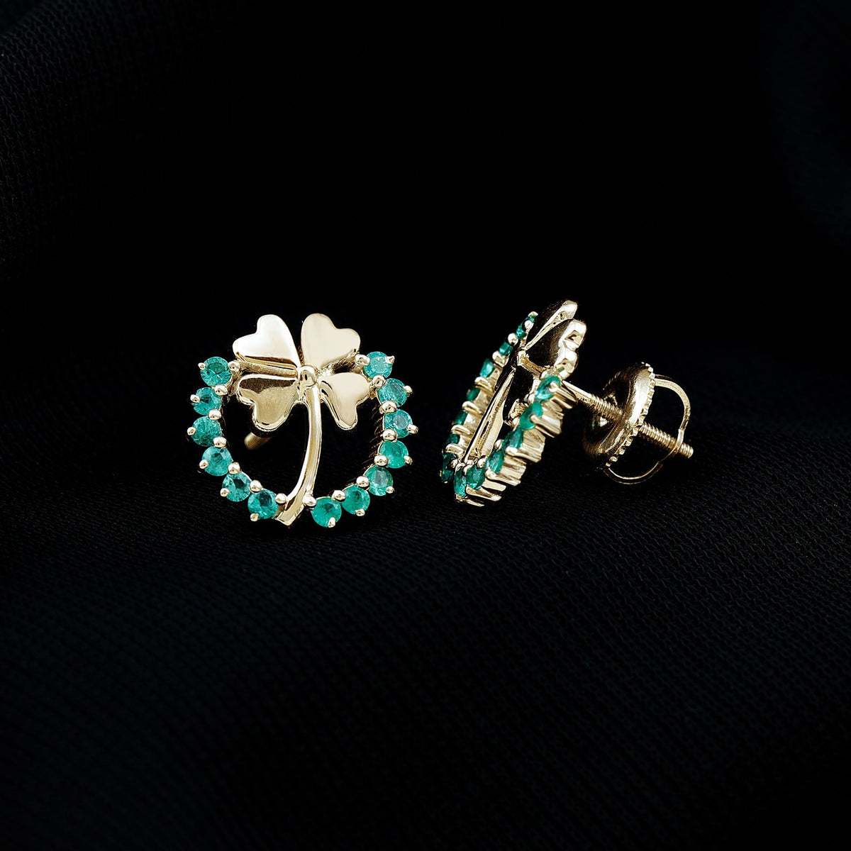 Emerald Clover Earrings – AAA Quality Stud Earrings With Prong Setting