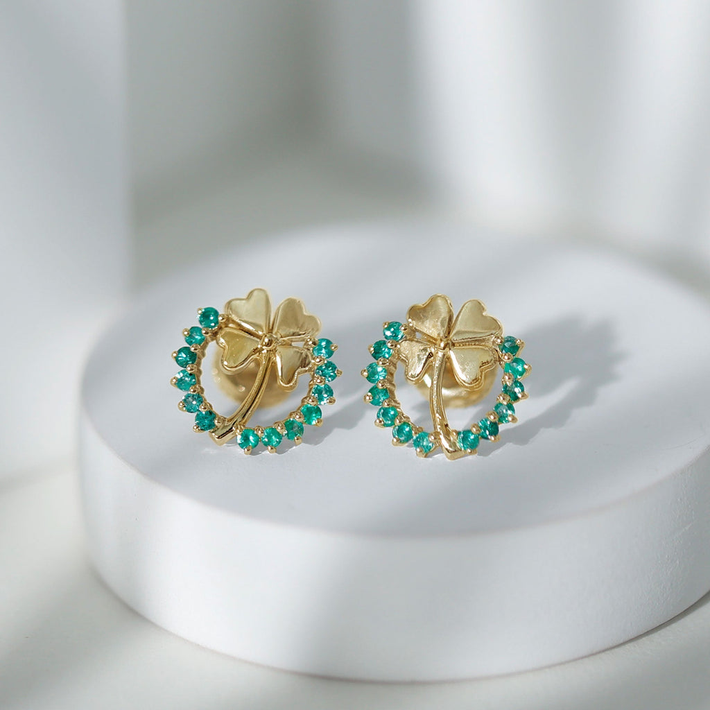 Emerald Clover Earrings – AAA Quality Stud Earrings With Prong Setting