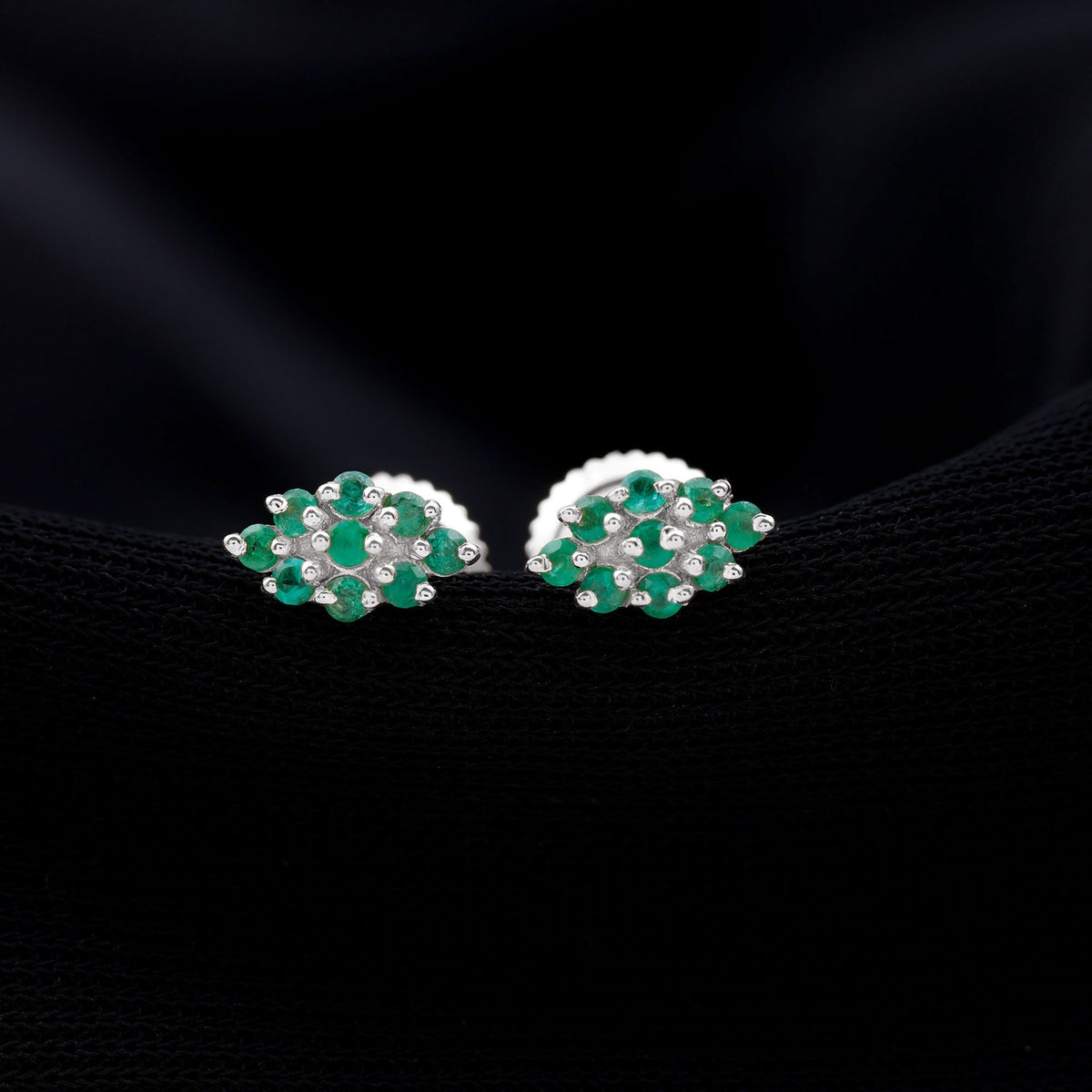Emerald Cluster Earrings - Natural Round Studs With Screw Back, AAA Quality Emerald Jewelry
