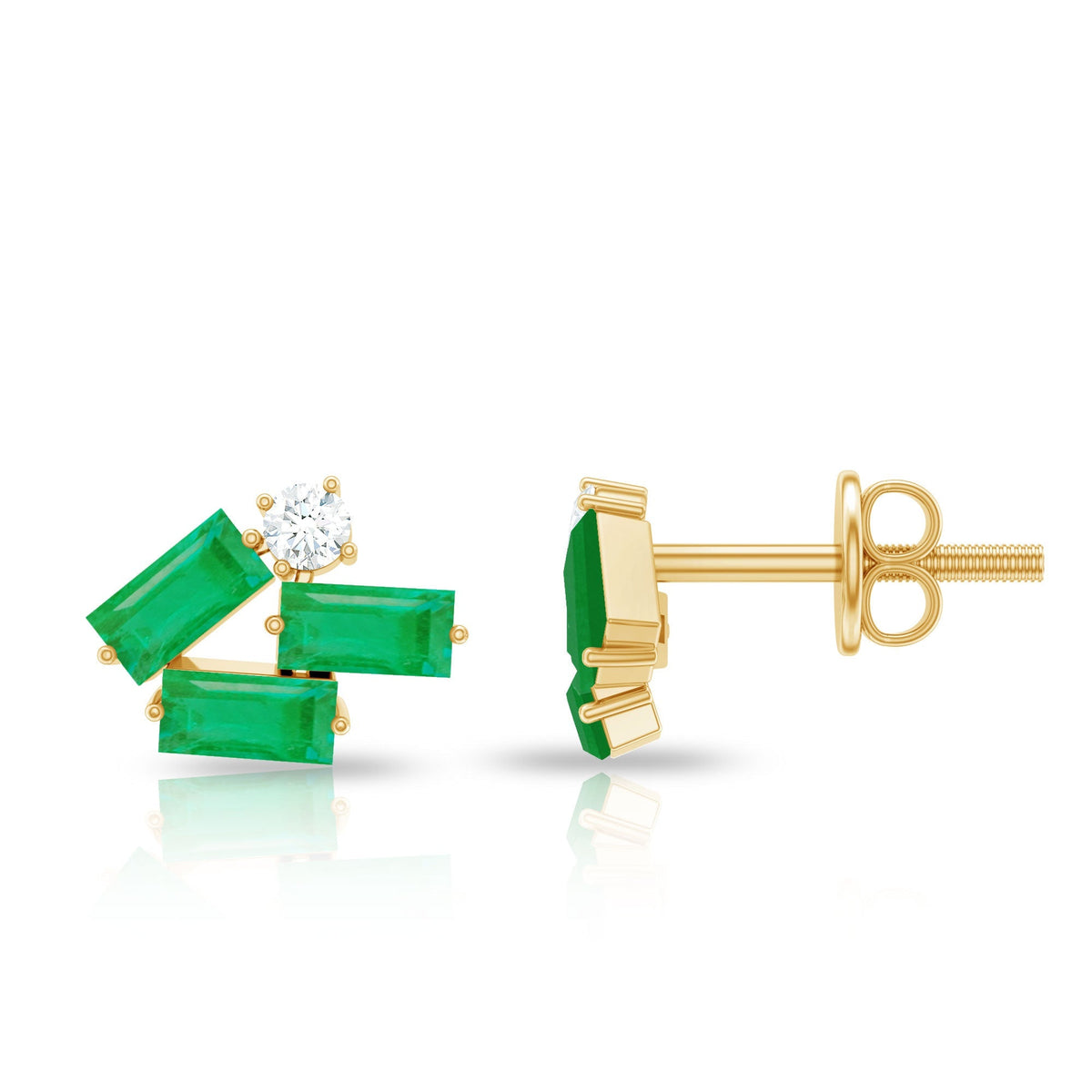 Emerald Cluster Earrings – Stylish Baguette Cut Diamond Studs | Elegant Gemstone Jewelry