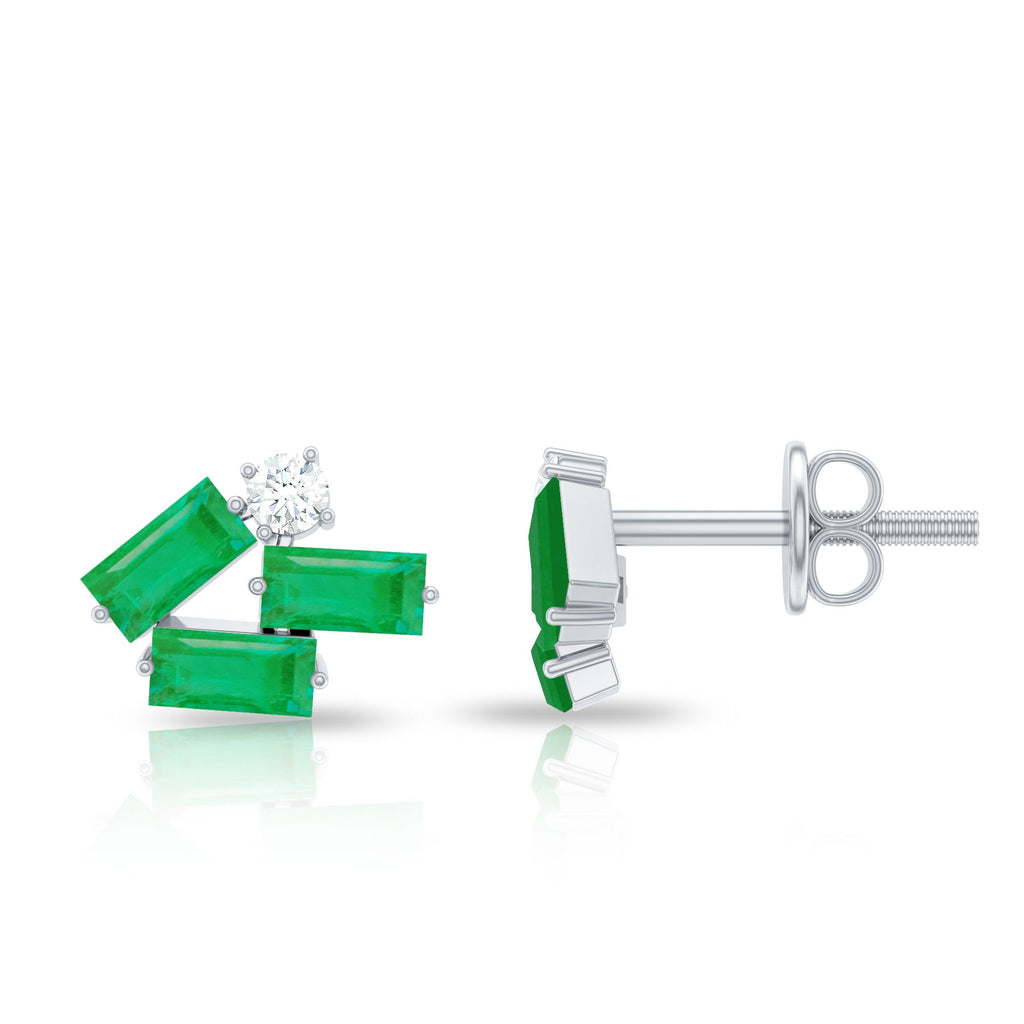 Emerald Cluster Earrings – Stylish Baguette Cut Diamond Studs | Elegant Gemstone Jewelry
