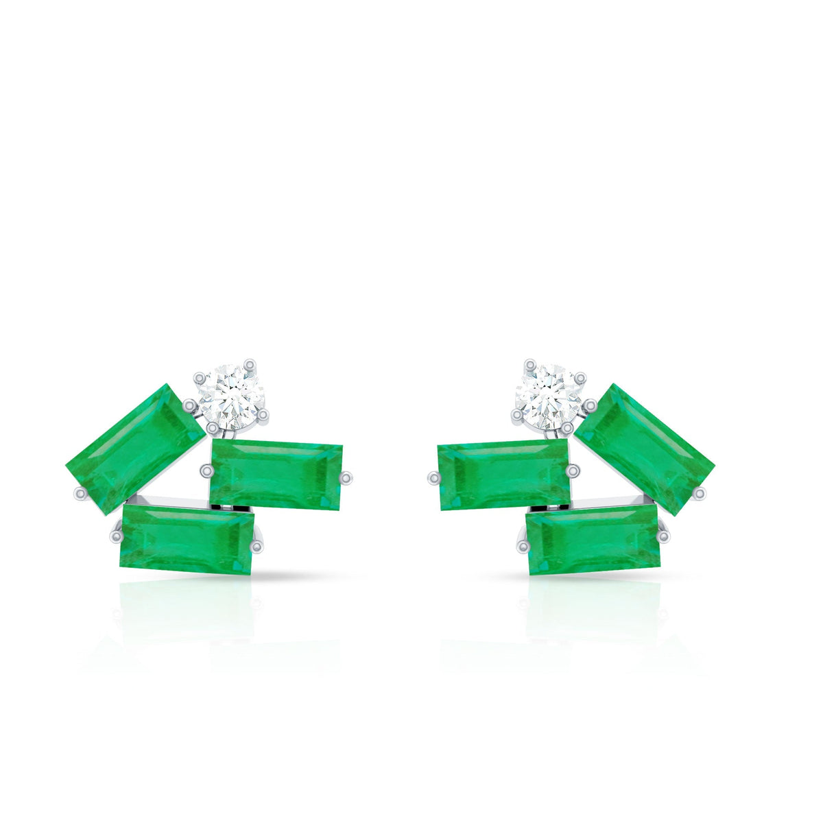Emerald Cluster Earrings – Stylish Baguette Cut Diamond Studs | Elegant Gemstone Jewelry