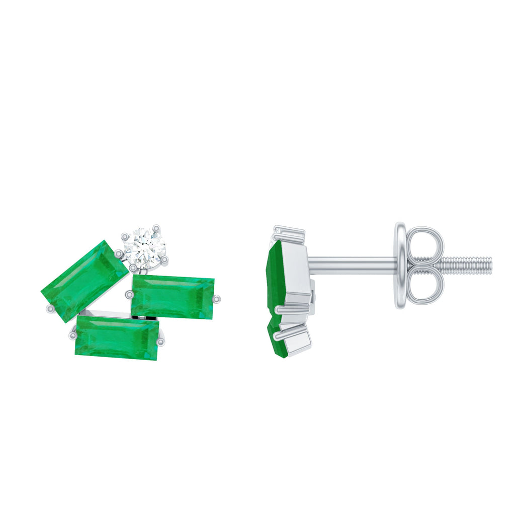 Emerald Cluster Earrings – Stylish Baguette Cut Diamond Studs | Elegant Gemstone Jewelry