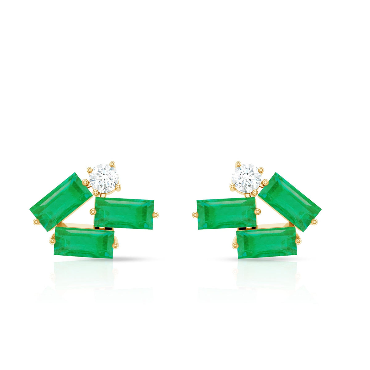 Emerald Cluster Earrings – Stylish Baguette Cut Diamond Studs | Elegant Gemstone Jewelry