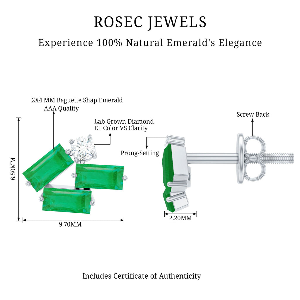 Emerald Cluster Earrings – Stylish Baguette Cut Diamond Studs | Elegant Gemstone Jewelry