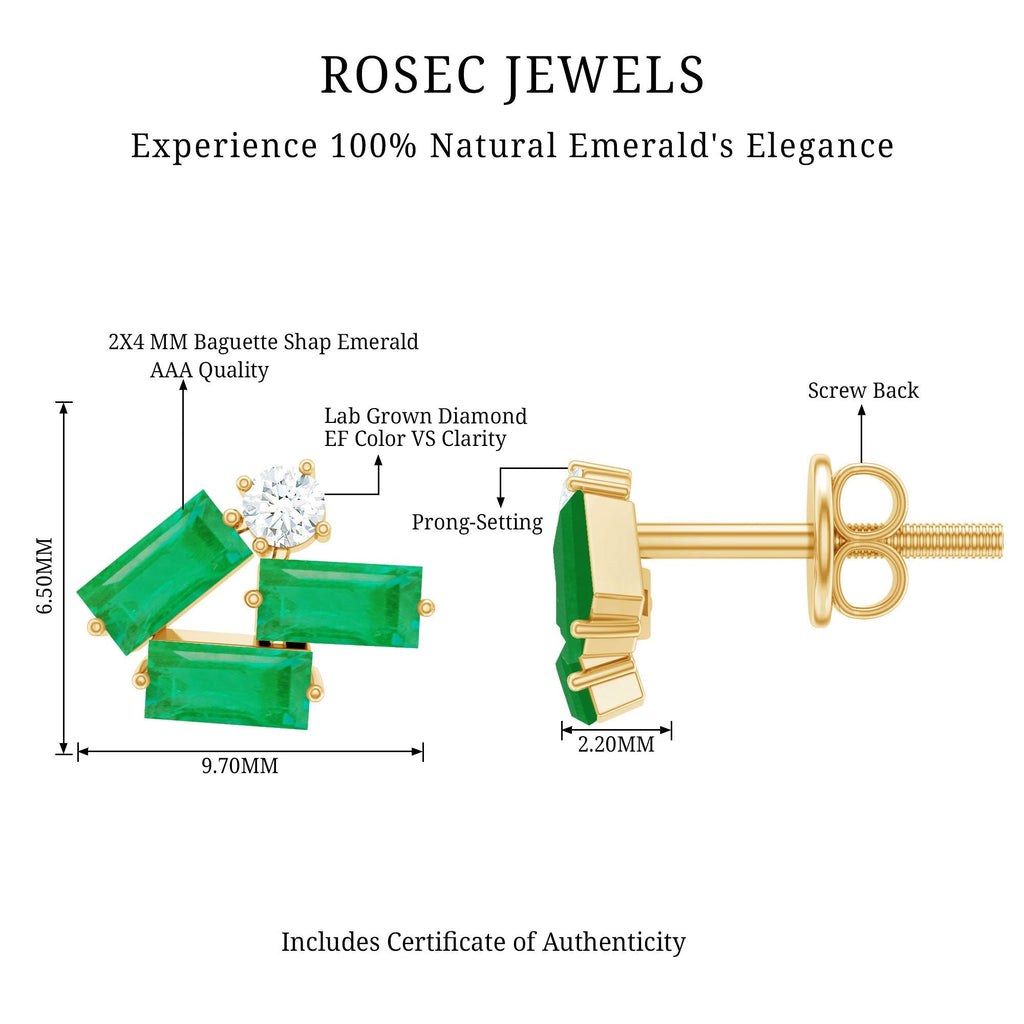Emerald Cluster Earrings – Stylish Baguette Cut Diamond Studs | Elegant Gemstone Jewelry