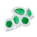 Emerald Cluster Ring - Diamond Engagement Ring with AAA Quality Emeralds & Prong Setting