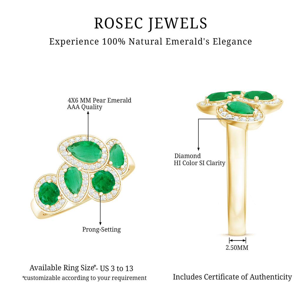 Emerald Cluster Ring - Diamond Engagement Ring with AAA Quality Emeralds & Prong Setting