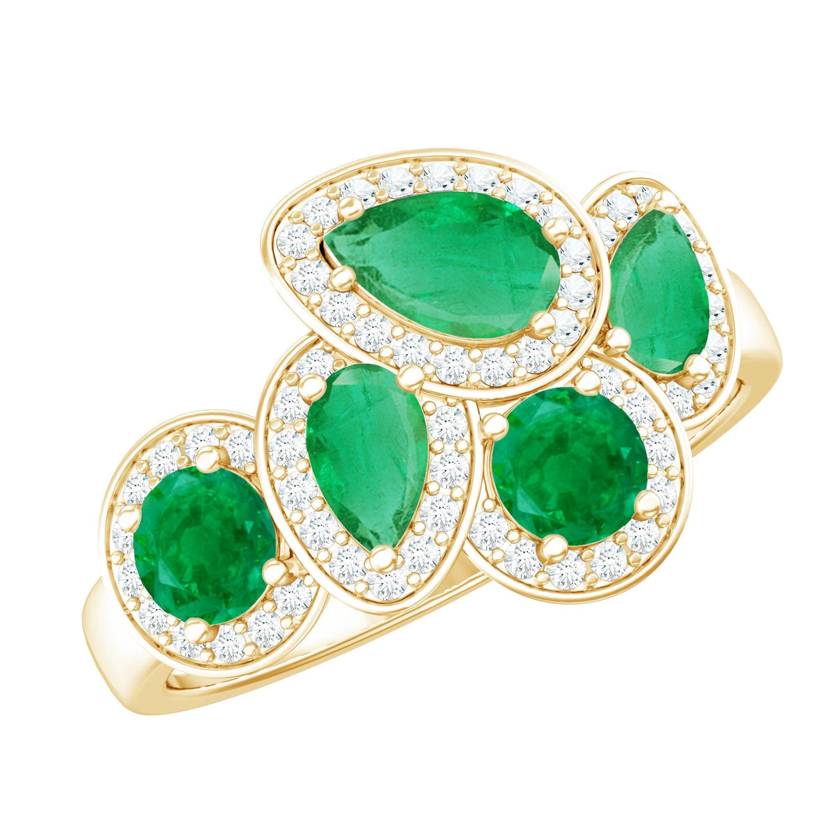 Emerald Cluster Ring - Diamond Engagement Ring with AAA Quality Emeralds & Prong Setting