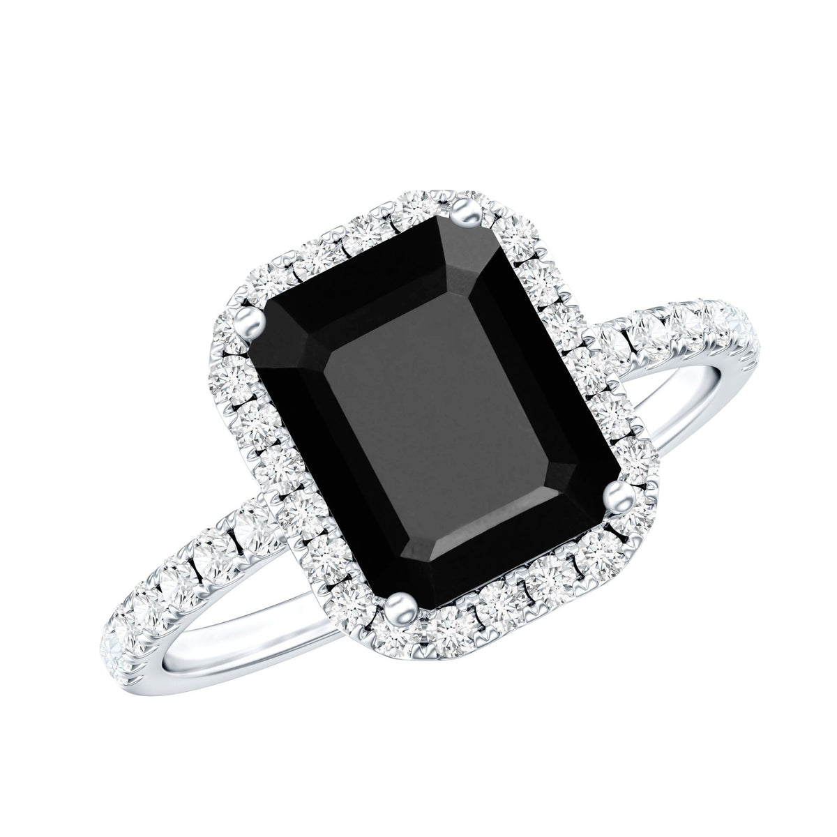 Emerald Cut 1.8 Carat Black Onyx and Diamond Engagement Ring