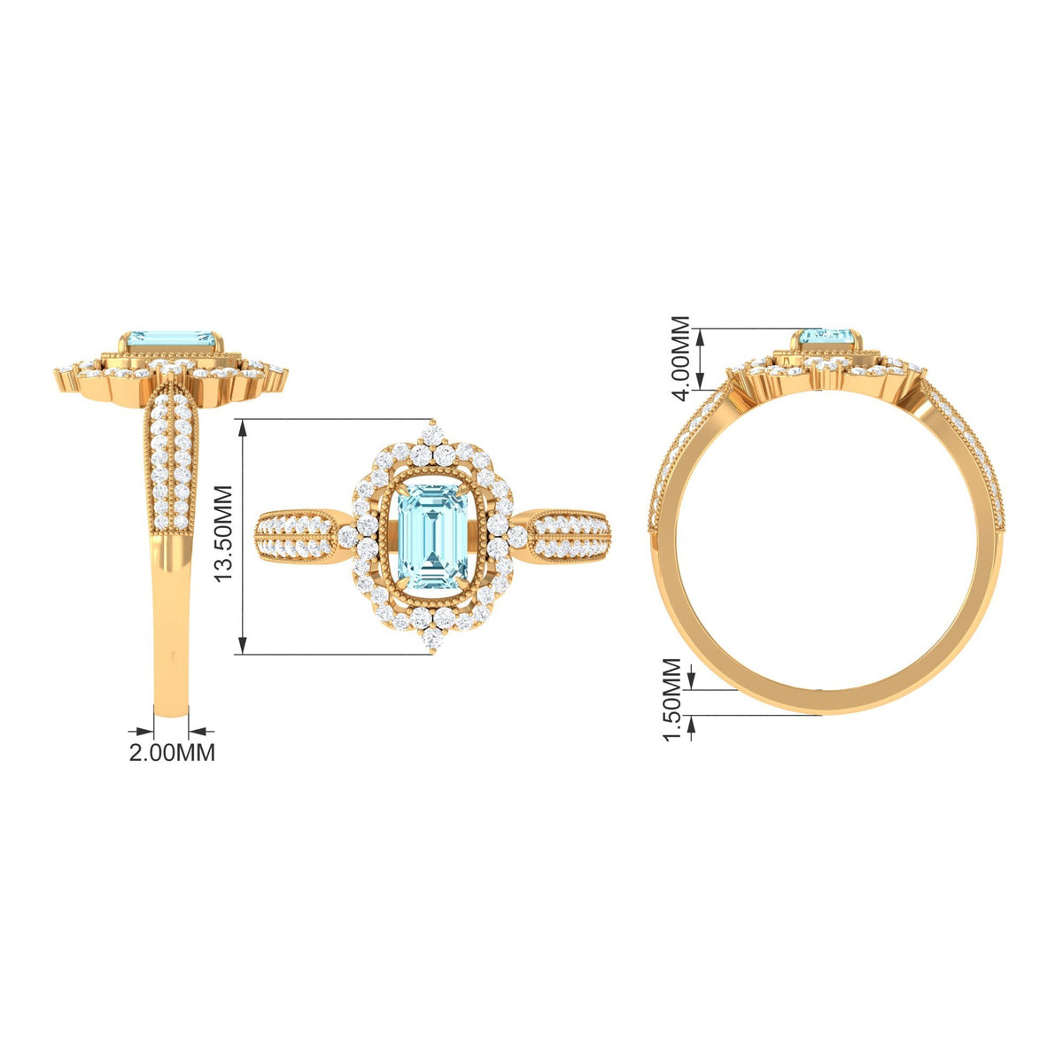Emerald Cut Aquamarine Ring – Vintage Engagement Ring With Diamond Accents