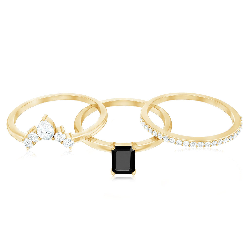 Emerald Cut Black Onyx and Diamond Trio Wedding Ring Set