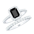 Emerald Cut Black Onyx Wedding Ring Set with Moissanite