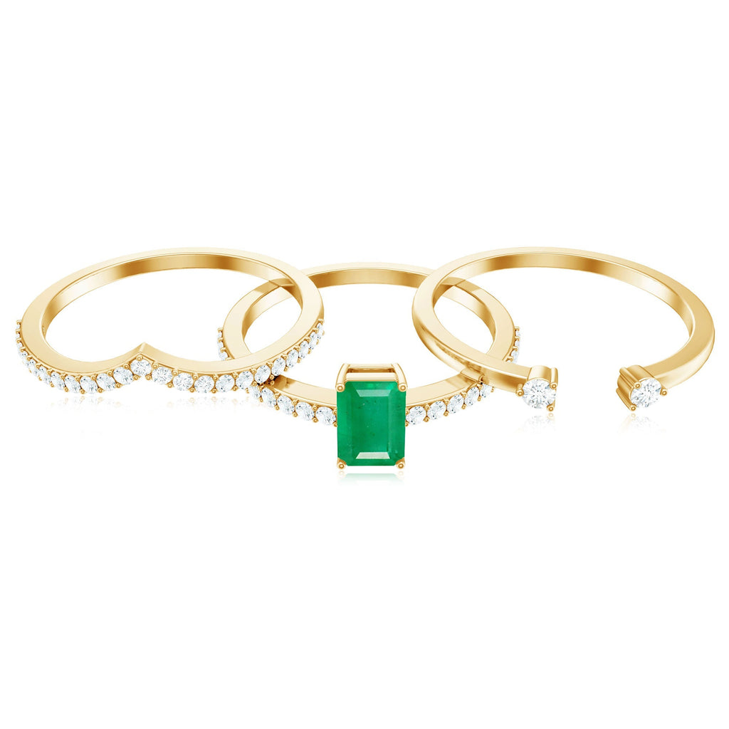 Emerald Cut Bridal Ring - Natural Emerald Diamond 3 Piece Wedding Set