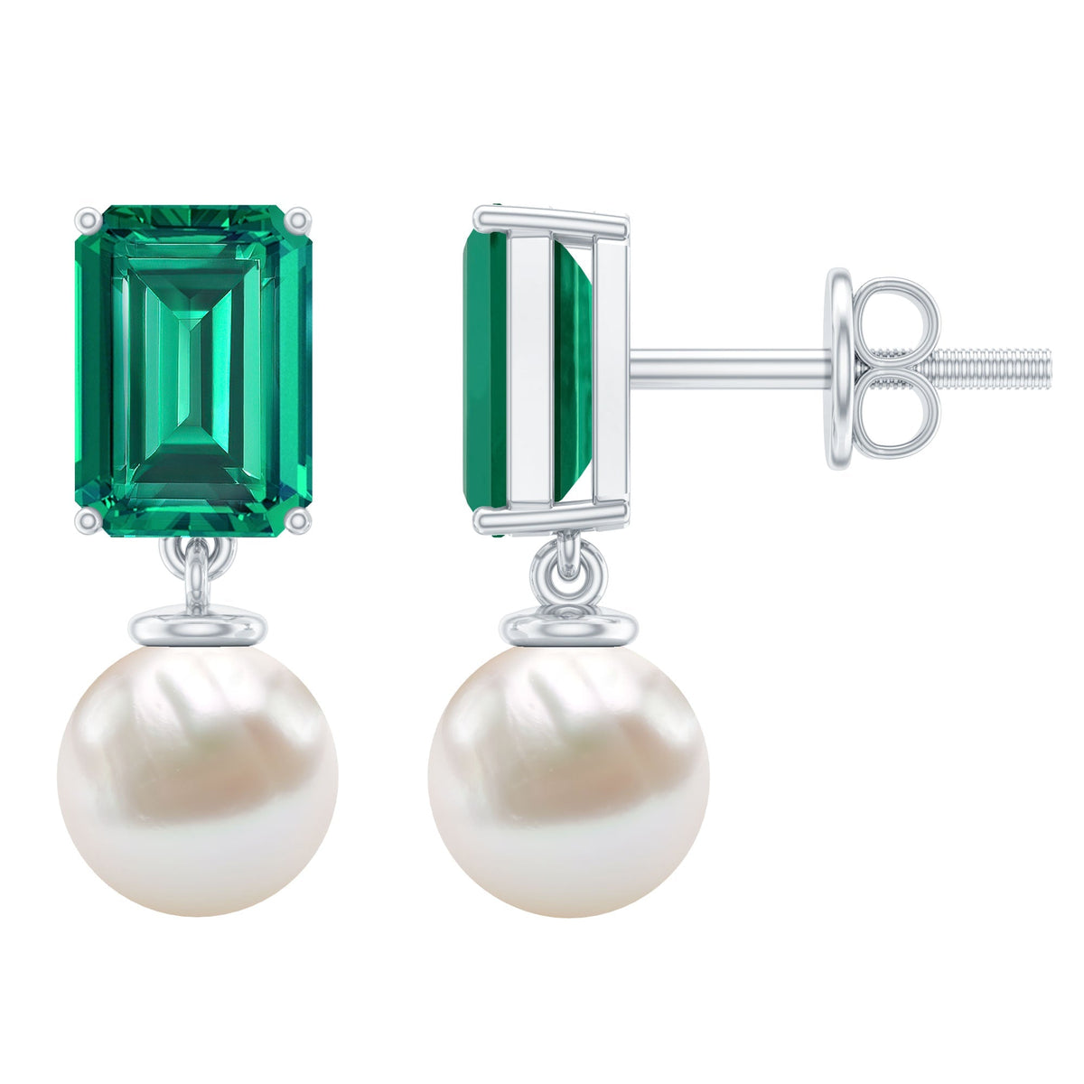 Emerald Cut Earrings – Lab Grown Emeralds & Pearl Drop Earrings | Elegant Design