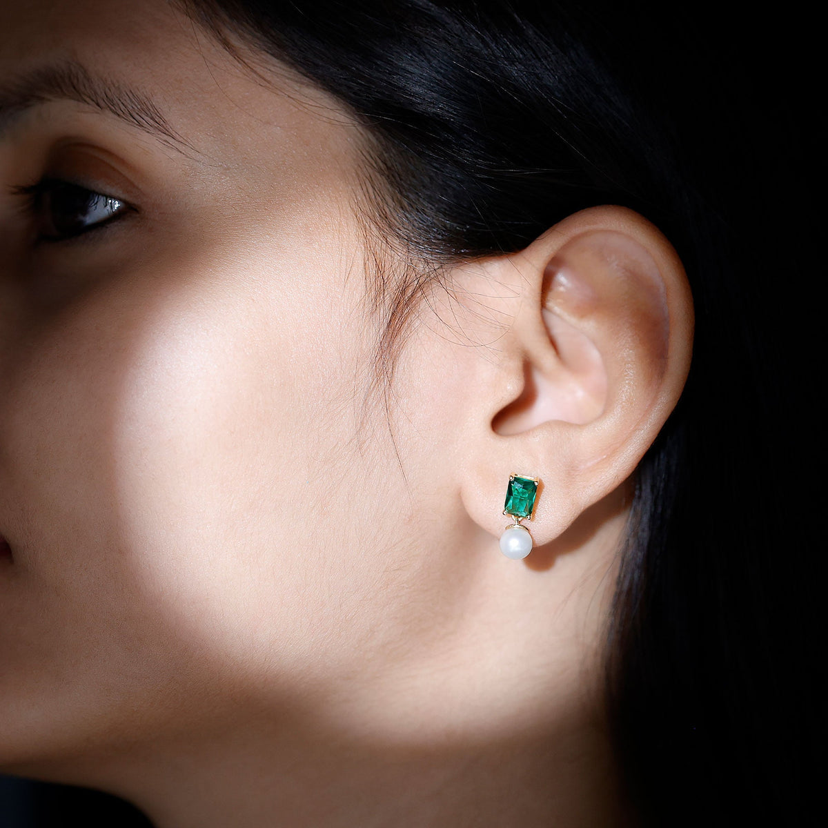 Emerald Cut Earrings – Lab Grown Emeralds & Pearl Drop Earrings | Elegant Design