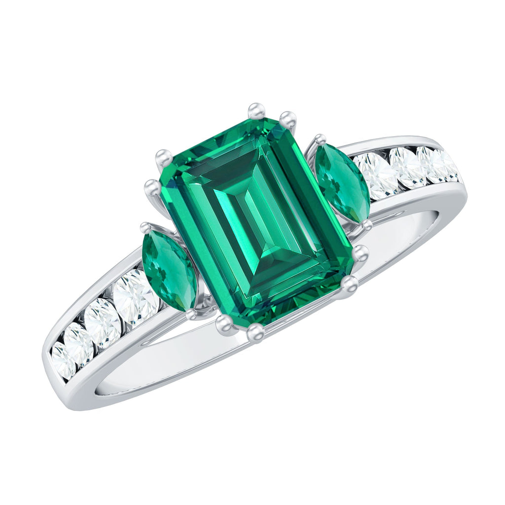 Emerald Cut Engagement Ring | Lab Created Emerald With Diamond Accents - Rosec Jewels