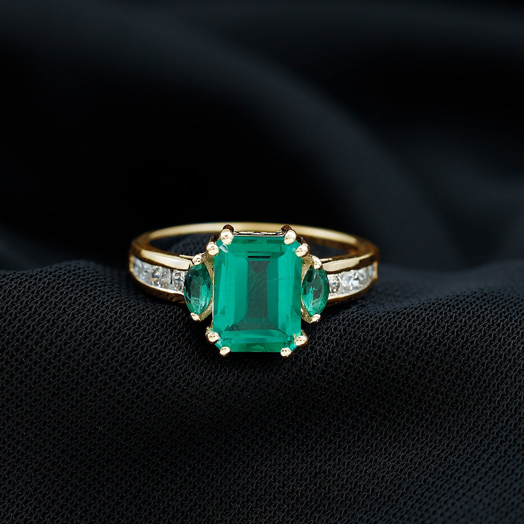 Emerald Cut Engagement Ring | Lab Created Emerald With Diamond Accents - Rosec Jewels