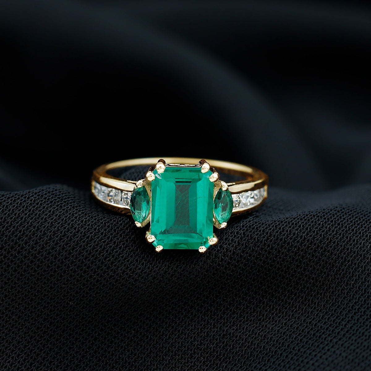 Emerald Cut Engagement Ring | Lab Created Emerald With Diamond Accents - Rosec Jewels