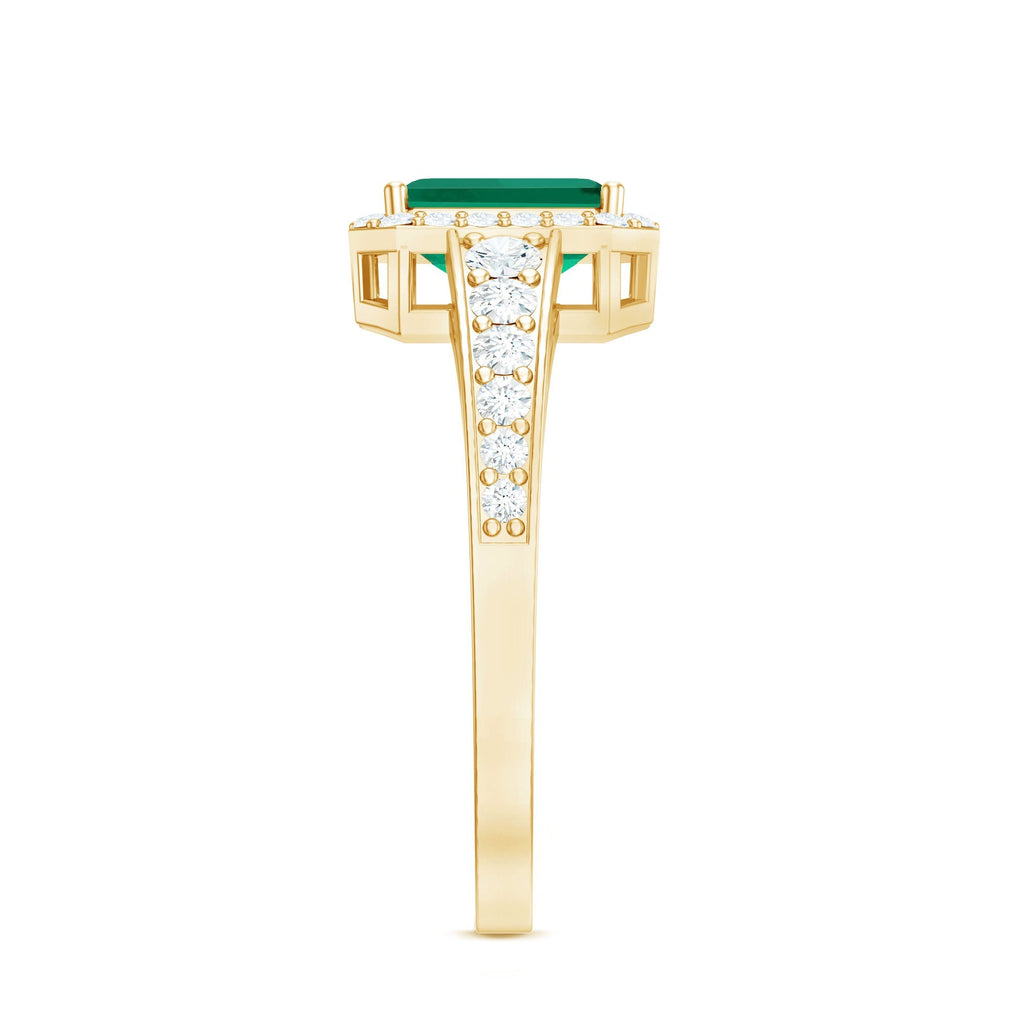 Emerald Cut Engagement Ring – Lab Grown Emerald Ring with Diamond Halo & Vintage Style
