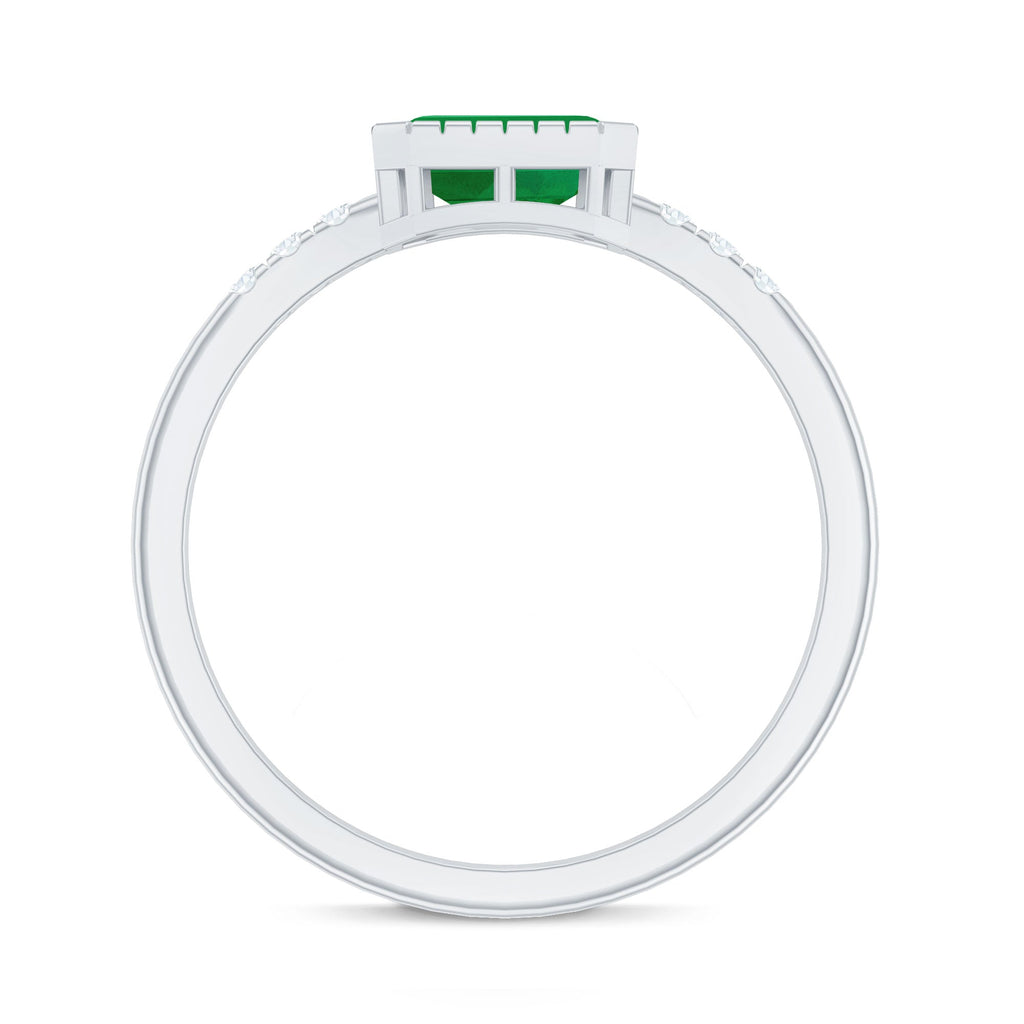 Emerald Cut Engagement Ring – Natural East West Bezel Setting Diamond Accent