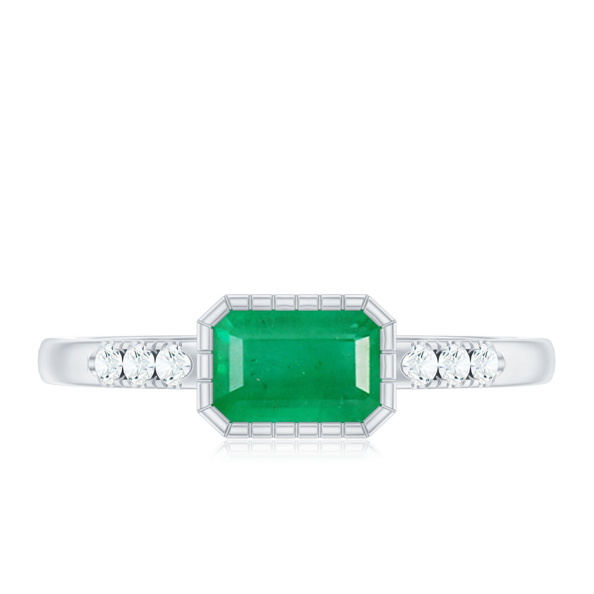 Emerald Cut Engagement Ring – Natural East West Bezel Setting Diamond Accent