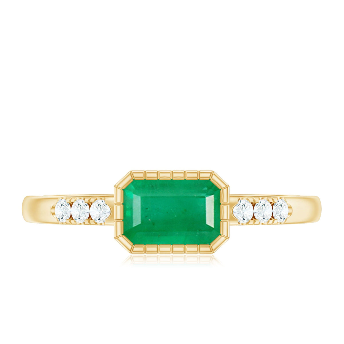 Emerald Cut Engagement Ring – Natural East West Bezel Setting Diamond Accent