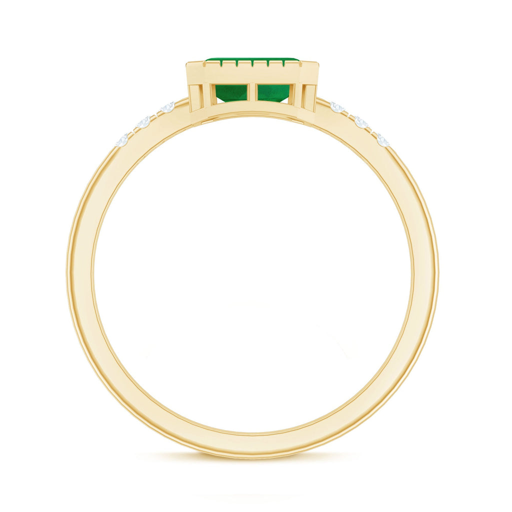 Emerald Cut Engagement Ring – Natural East West Bezel Setting Diamond Accent