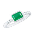 Emerald Cut Engagement Ring – Natural East West Bezel Setting Diamond Accent