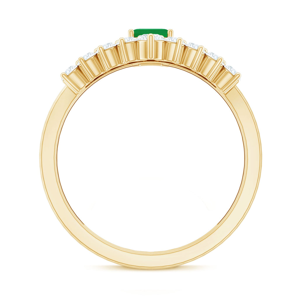 Emerald Cut Engagement Ring – Natural Emerald & Diamond Wedding Ring Set with Curved Band