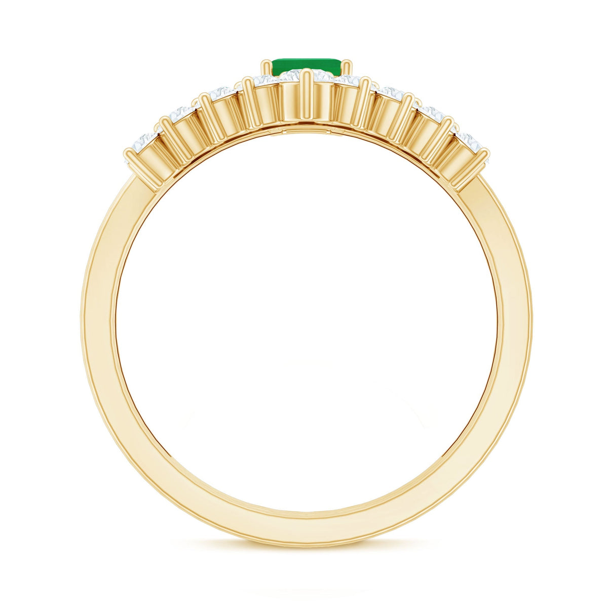 Emerald Cut Engagement Ring – Natural Emerald & Diamond Wedding Ring Set with Curved Band