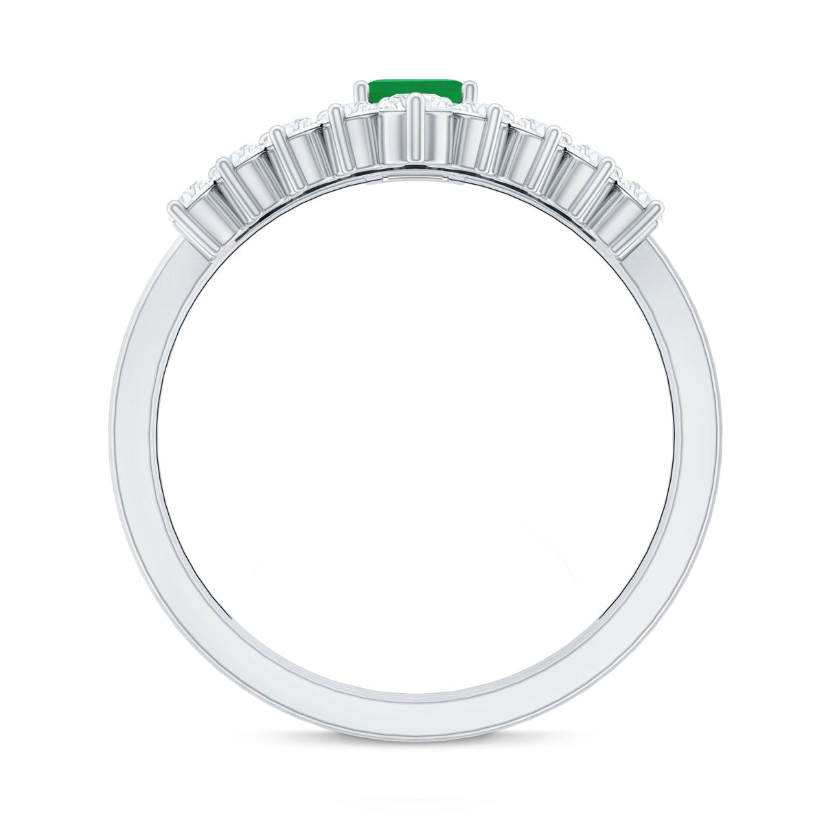 Emerald Cut Engagement Ring – Natural Emerald & Diamond Wedding Ring Set with Curved Band