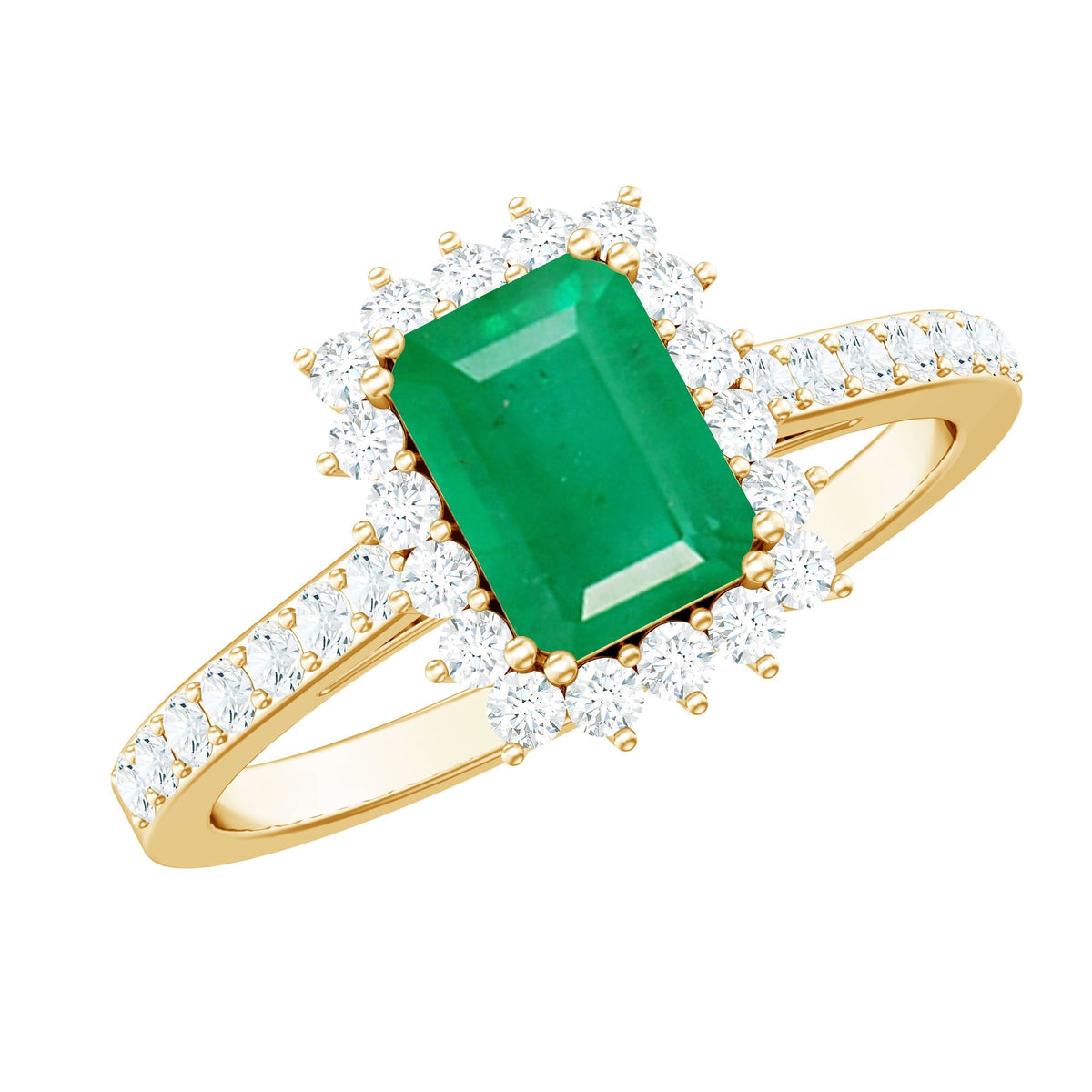 Emerald Cut Engagement Ring – Natural Emerald Ring with Diamond Halo Setting