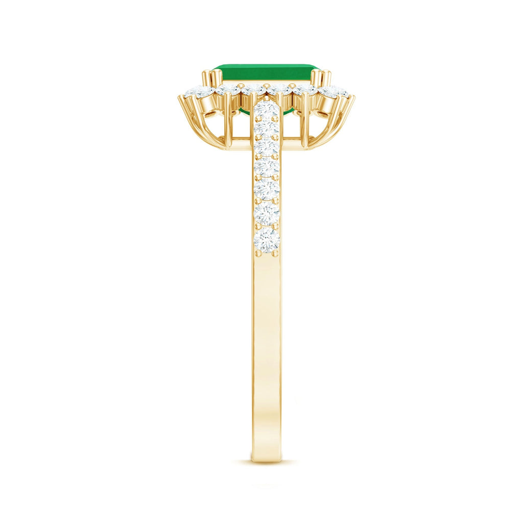 Emerald Cut Engagement Ring – Natural Emerald Ring with Diamond Halo Setting