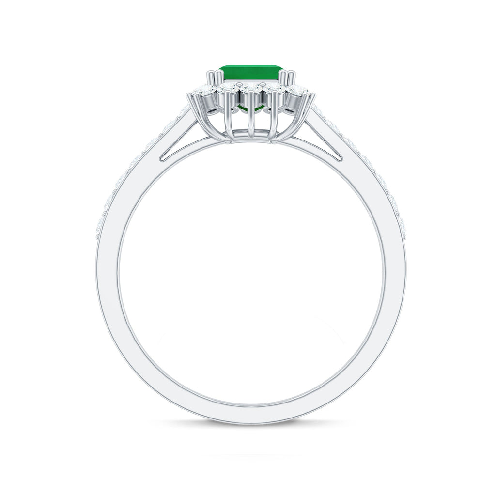 Emerald Cut Engagement Ring – Natural Emerald Ring with Diamond Halo Setting