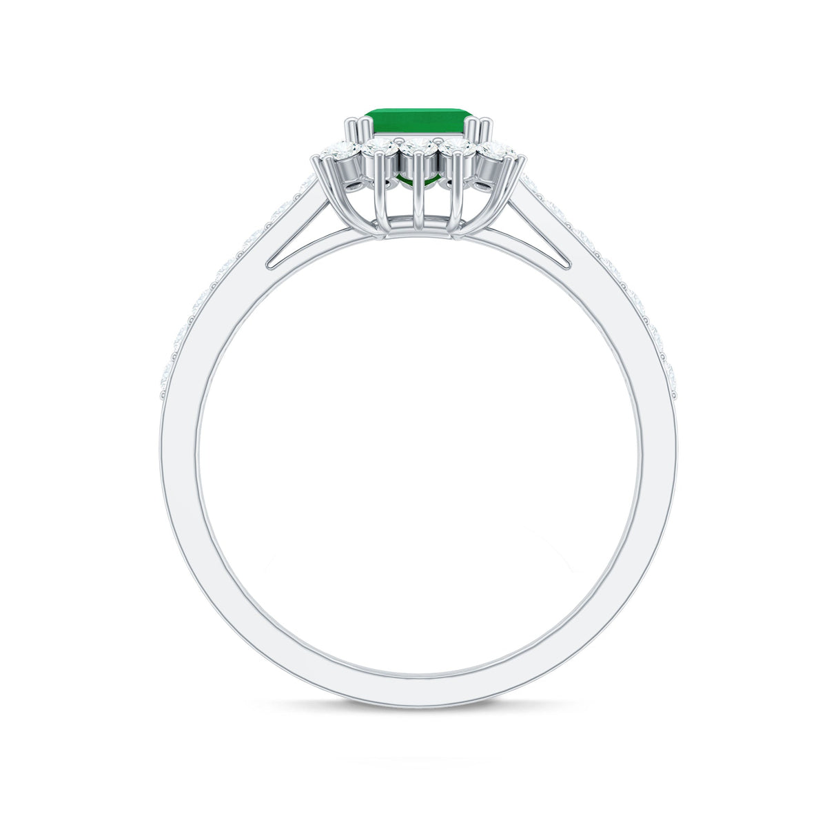 Emerald Cut Engagement Ring – Natural Emerald Ring with Diamond Halo Setting