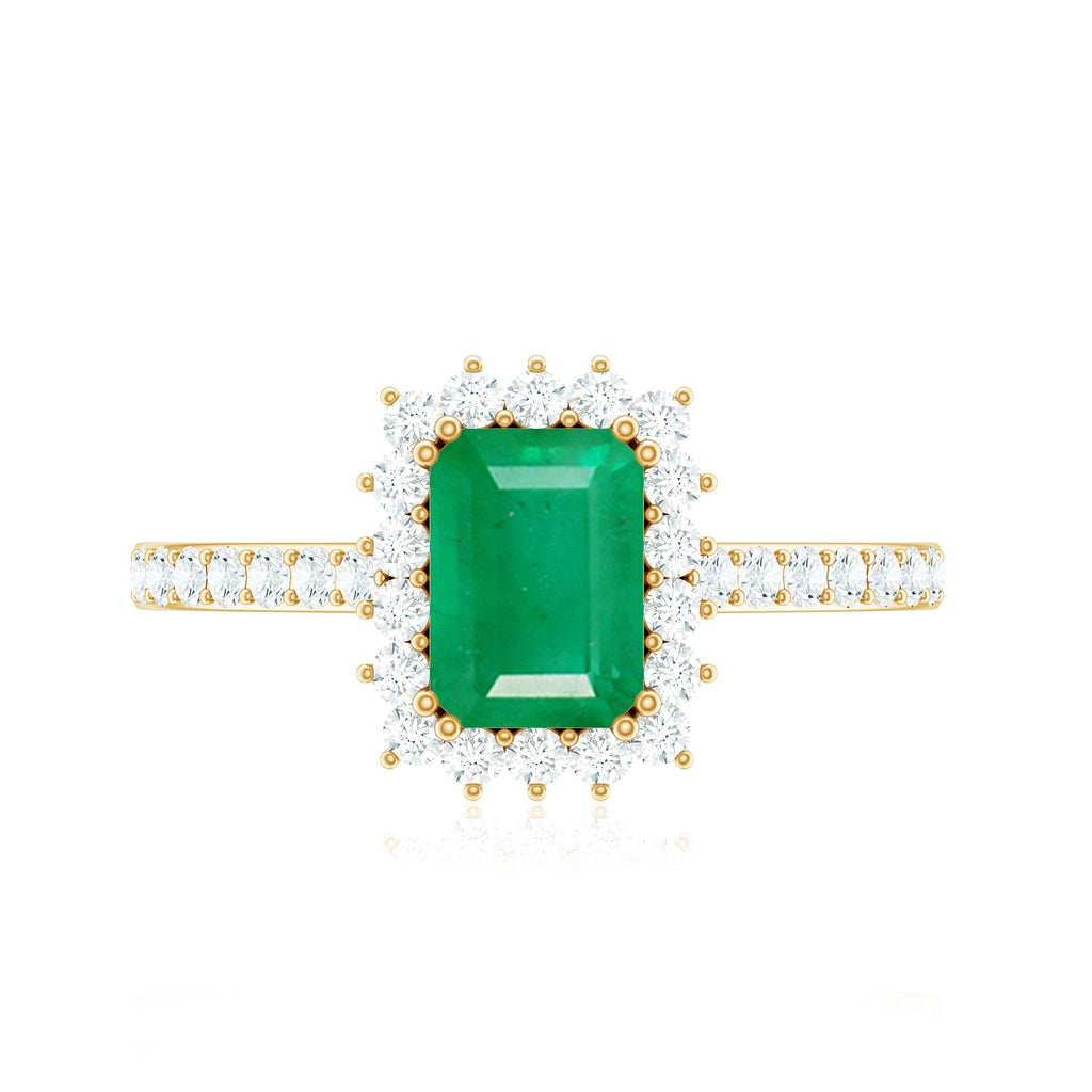 Emerald Cut Engagement Ring – Natural Emerald Ring with Diamond Halo Setting