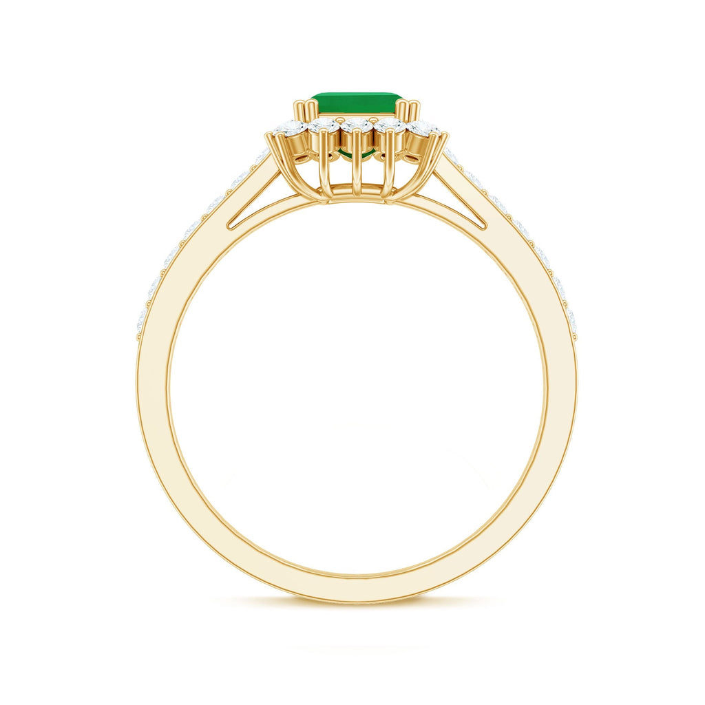 Emerald Cut Engagement Ring – Natural Emerald Ring with Diamond Halo Setting
