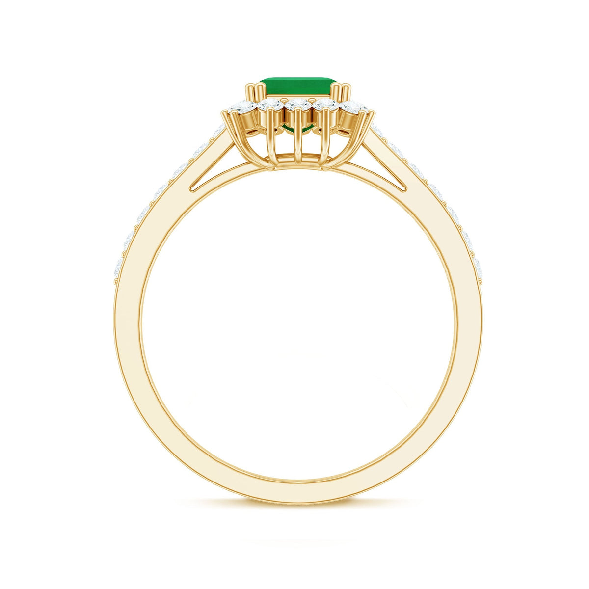 Emerald Cut Engagement Ring – Natural Emerald Ring with Diamond Halo Setting