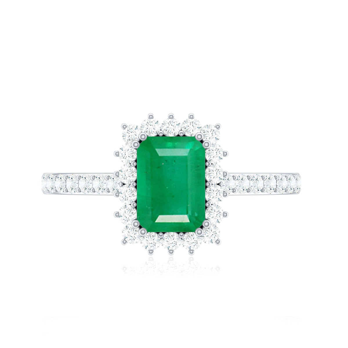 Emerald Cut Engagement Ring – Natural Emerald Ring with Diamond Halo Setting