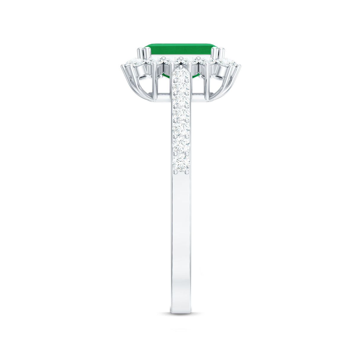 Emerald Cut Engagement Ring – Natural Emerald Ring with Diamond Halo Setting