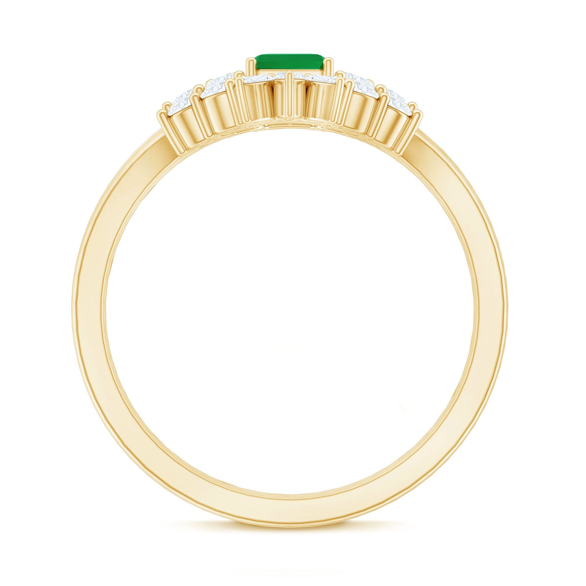 Emerald Cut Engagement Ring - Real Emerald Bridal Ring Set With Curved Wedding Band
