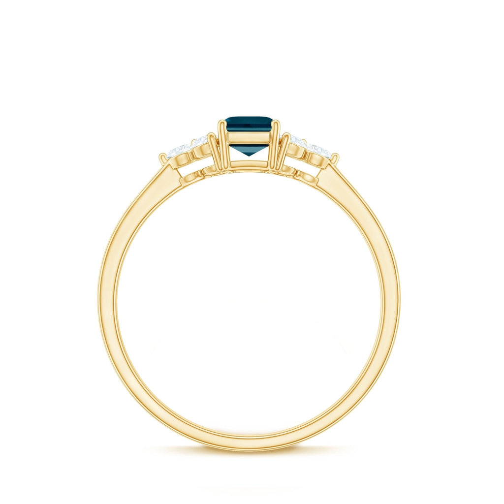 Emerald Cut London Blue Topaz Engagement Ring with Diamond Trio