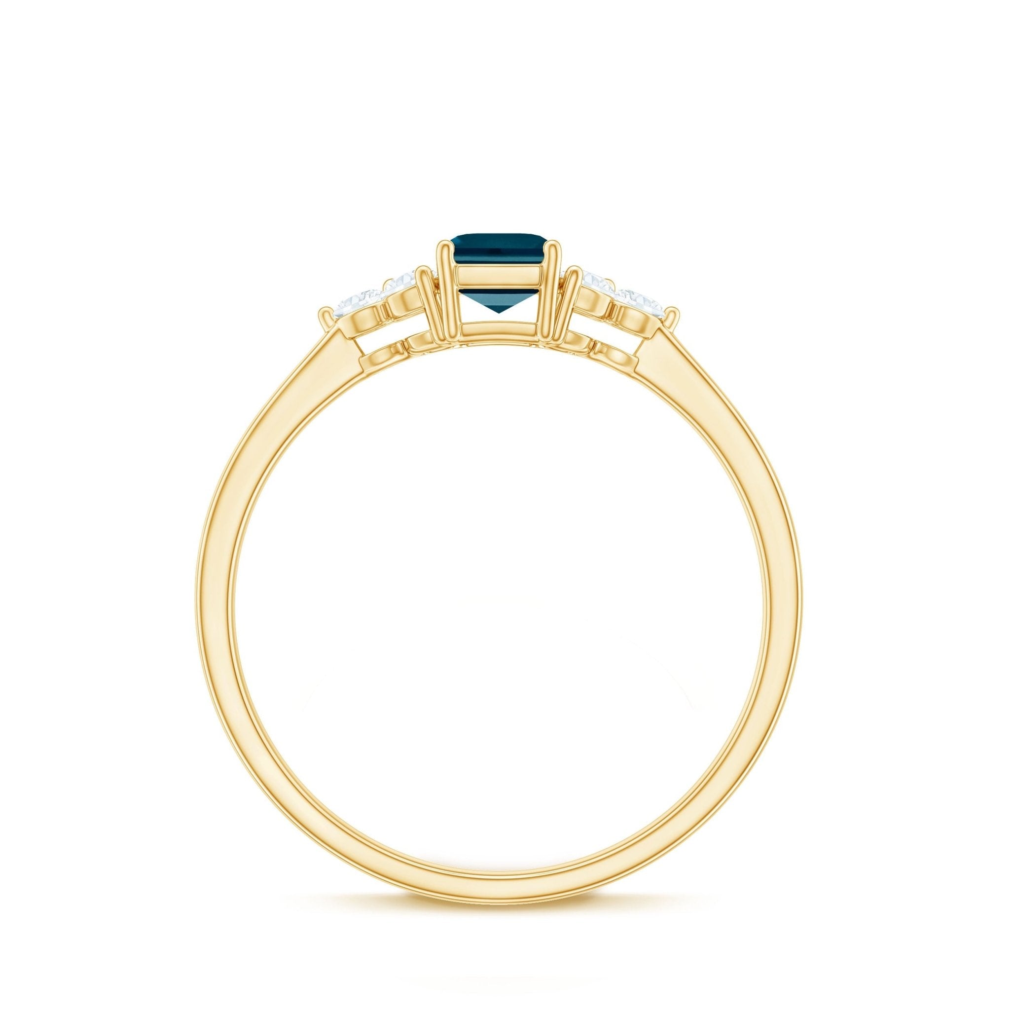 Emerald Cut London Blue Topaz Engagement Ring with Diamond Trio