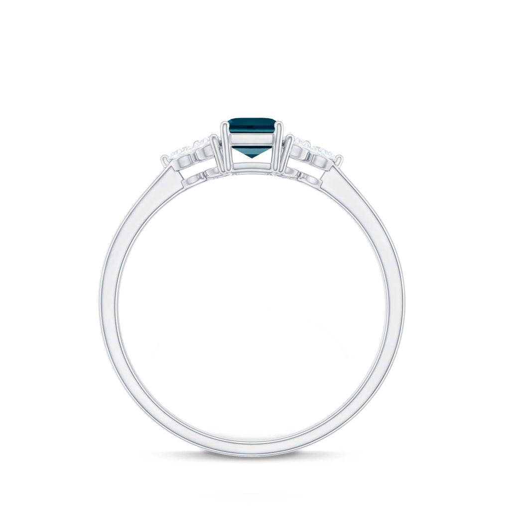Emerald Cut London Blue Topaz Engagement Ring with Diamond Trio