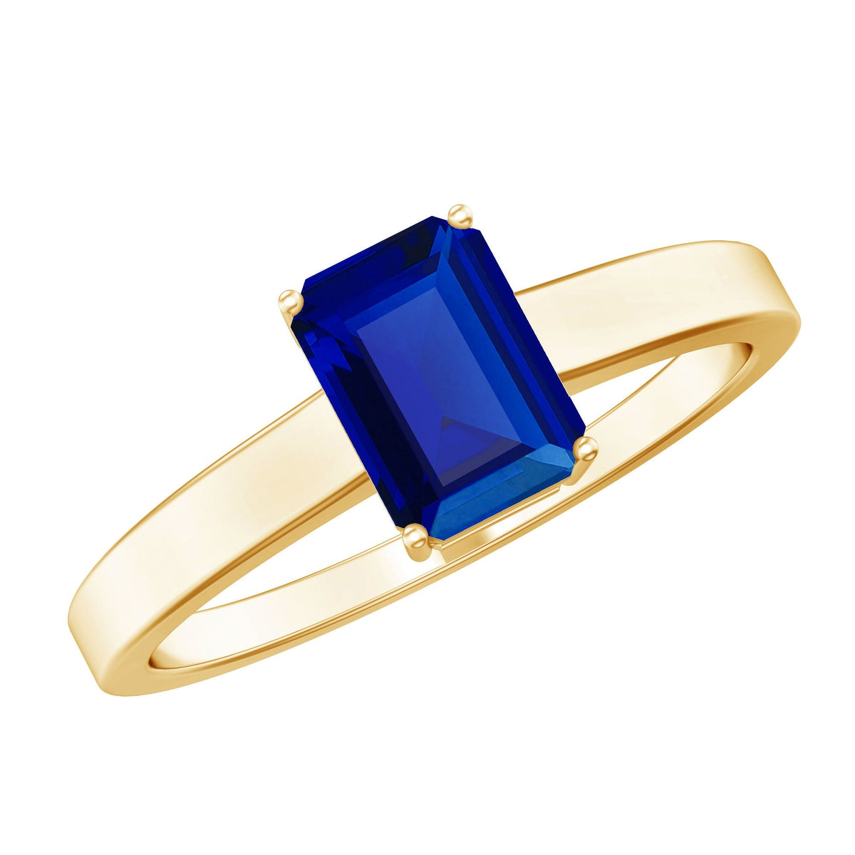 Emerald Cut Sapphire Ring, Lab Created Blue Solitaire 6x8 Mm