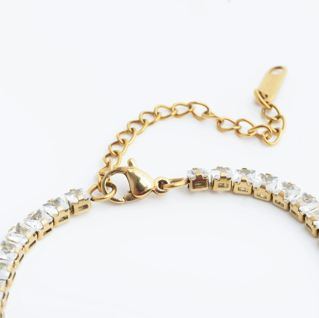 Emerald Cut Tennis Bracelet – 18K Gold PVD Stainless Steel CZ Stone Jewelry - Bracelets | Sunflower Soul Boutique
