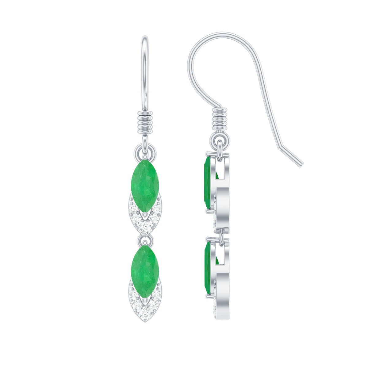 Emerald Dangle Earrings – Marquise Cut Emerald Drop with Diamond Accents