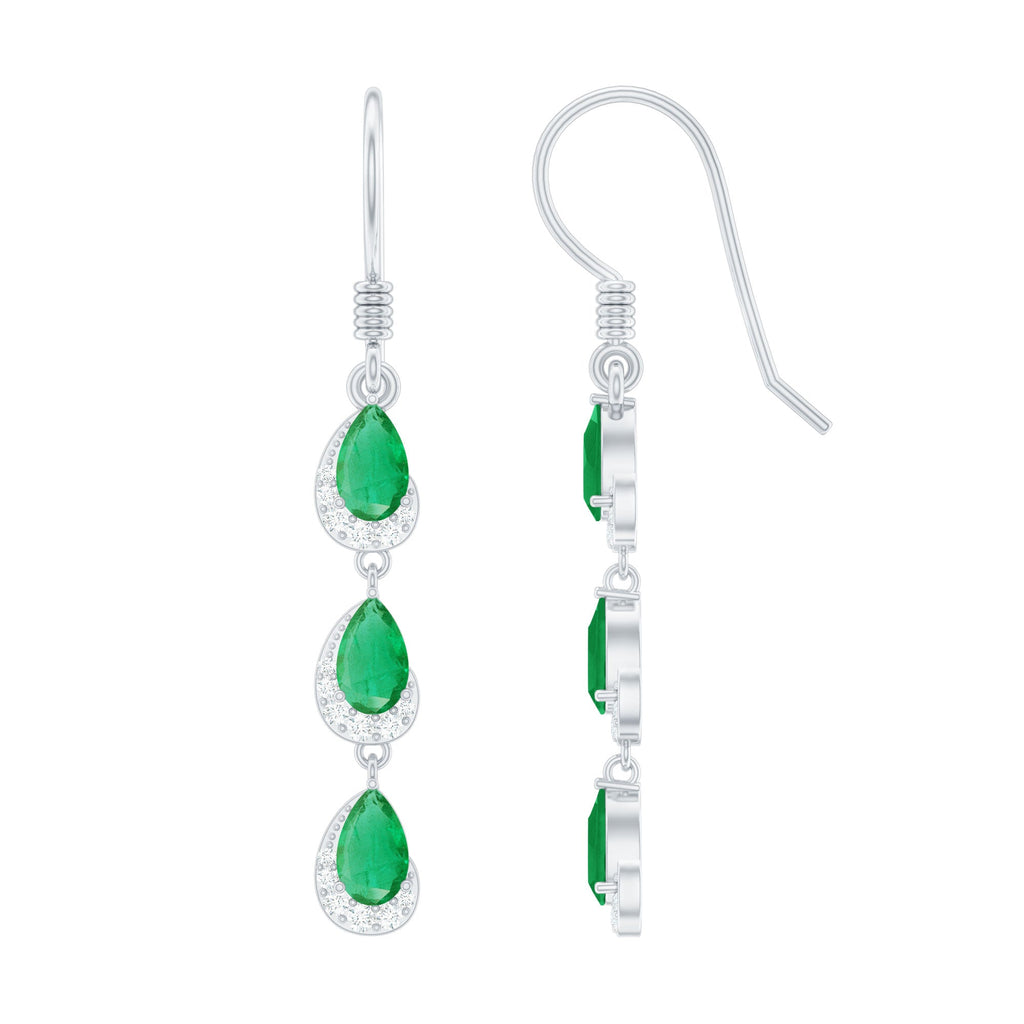 Emerald Dangle Earrings - Pear Cut Green Gemstone Earrings with Diamond Accents | Rosec Jewels