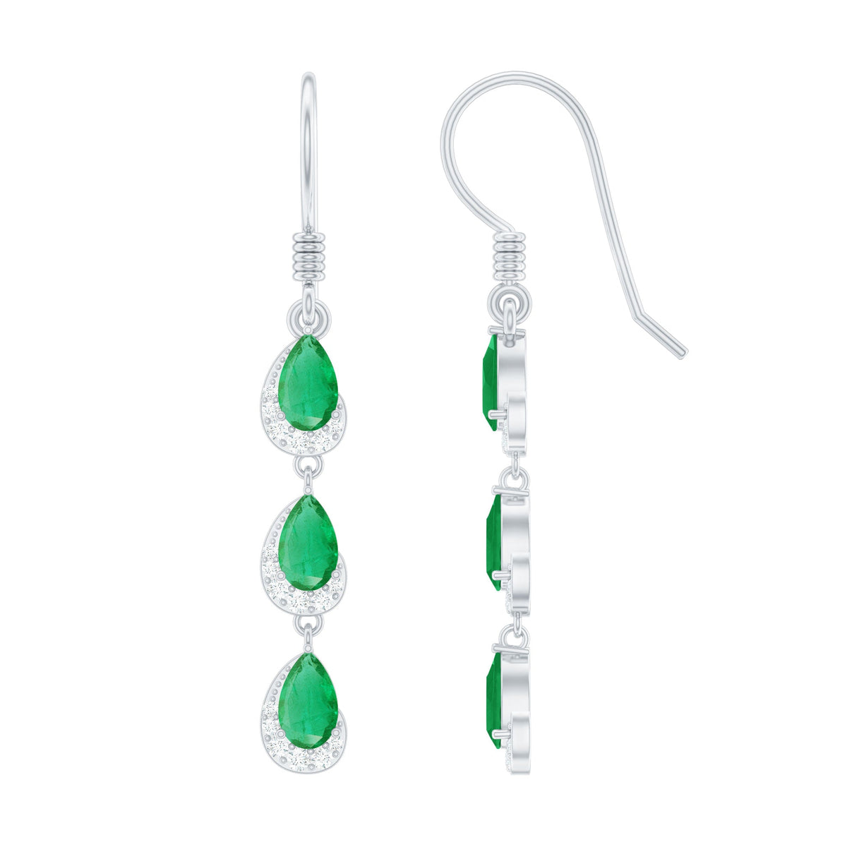 Emerald Dangle Earrings - Pear Cut Green Gemstone Earrings with Diamond Accents | Rosec Jewels